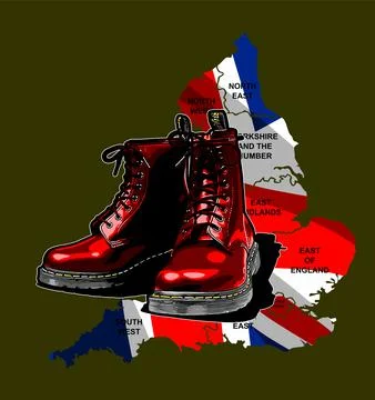 Boots with map and british flag background Stock Illustration