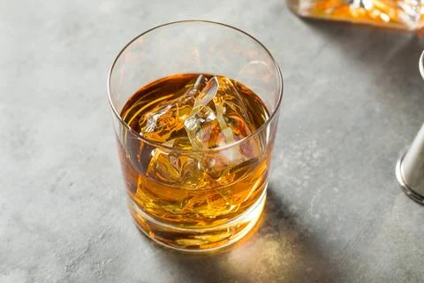Boozy Refreshing Bourbon Whiskey on the Rocks Stock Photos