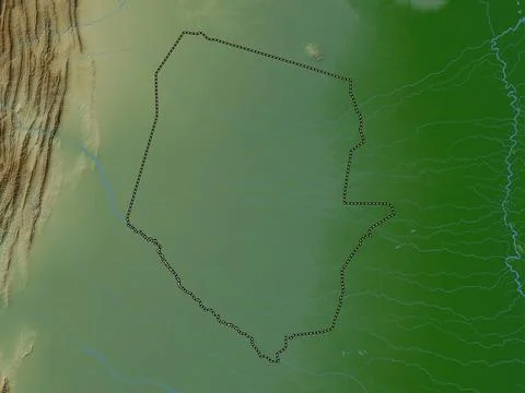 Boqueron, Paraguay. Colored elevation map with lakes and rivers Illustrazione stock