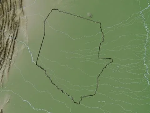 Boqueron, Paraguay. Elevation map colored in wiki style with lakes and rivers 库存插图