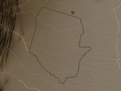 Boqueron, Paraguay. Elevation map colored in sepia tones with lakes and river Ilustração Stock