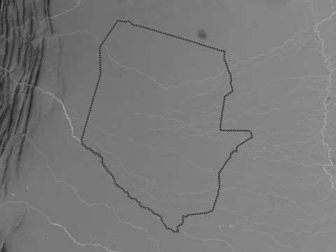 Boqueron, Paraguay. Grayscale elevation map with lakes and rivers イラスト素材