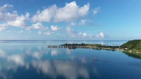 Bora Bora Boat Reflections Stock Footage 126812817