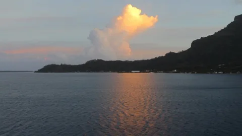 Bora Bora cloud and reflection in lagoon Stock Footage 125918891