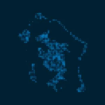 Bora Bora dotted glowing map. Shape of the island with blue bright bulbs. V.. Stock Illustration