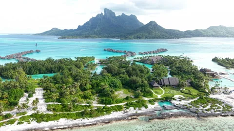 Bora Bora, French Polynesia. Drone Shot of Luxury Tropical Resort on Island Video stock 330912849