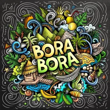 Bora-Bora funny cartoon doodle illustration 스톡 일러스트
