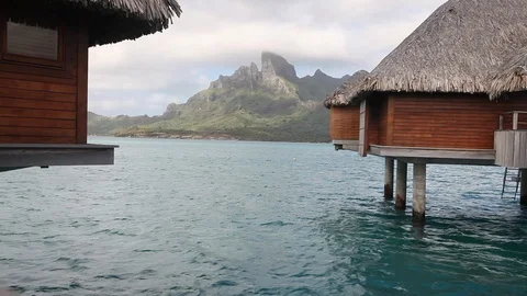 Bora Bora - Huts on the Water Stock Footage 103334477