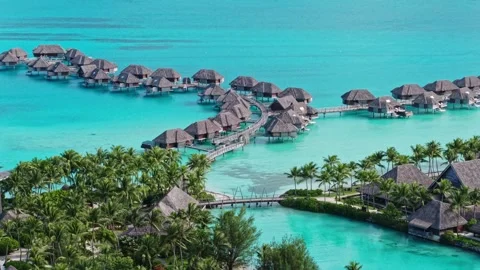 Bora Bora Island French Polynesia, Drone View of Luxury Desert With Lagoons and Stock Footage 342212840