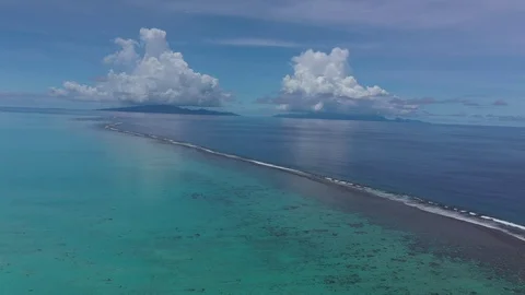 Bora Bora Lagoon Ocean Line 02 Stock Footage 126890022