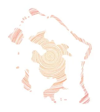 Bora Bora map filled with concentric circles. Sketch style circles in shape.. Stock Illustration