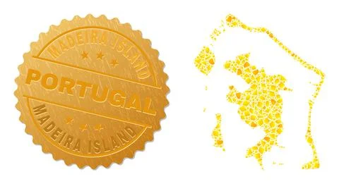 Bora-Bora Map Mosaic of Golden Elements and Textured Madeira Island Portugal Illustrazione stock