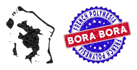Bora-Bora Map Polygonal Mesh and Scratched Bicolor Watermark Stock Illustration
