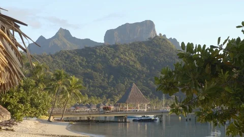 Bora Bora perfect beach resort and Mount Otemanu in Tahiti French Polynesia Stock Footage 112262838