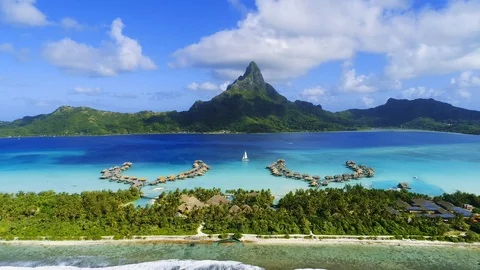 Bora Bora Postcard Aerial Stock Footage 96842617