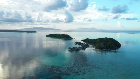 Bora Bora Private Hotel Reflections Stock Footage 126804642