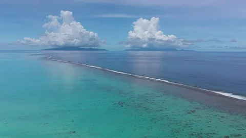 Bora Bora Reef Lagoon Ocean Line Stock Footage 126889369