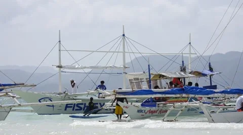 Boracay Outrigger Boats Stock Footage 47264540