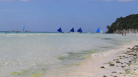 Boracay White Sand Beach with Algae Video stock 171125029