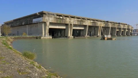 Bordeaux base of the submarines - remains of the second world war- 4K 2 Video stock 96723887