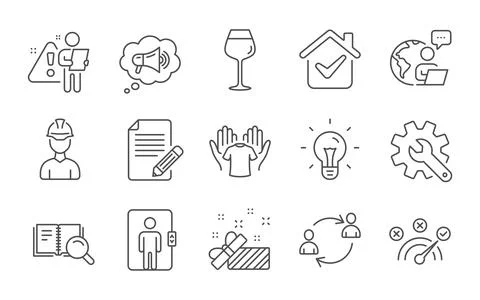 Bordeaux glass, Elevator and Correct answer icons set. Customisation, Article Stock Illustration