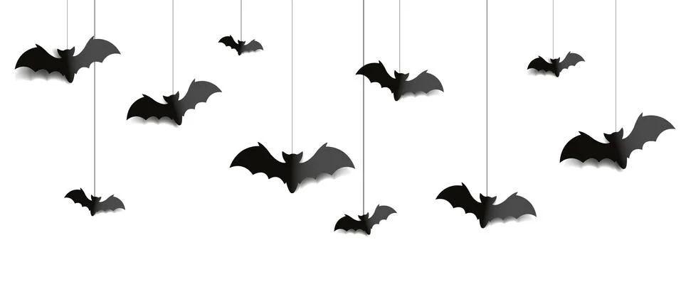 Border With Bats Isolated White Background Illustrazione stock