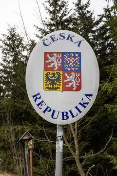 Border between Czech Republic, a border post in the eastern Sudetes near Mo.. Stock Photos