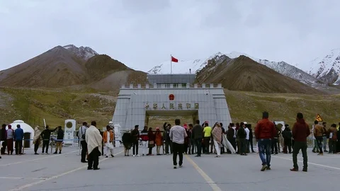 Border Between Pakistan China On Khunjerab Pass Stock Footage 94421364
