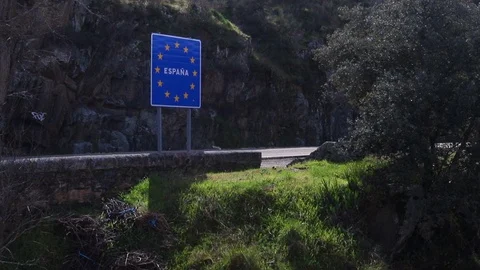 Border between Portugal and Spain Stock Footage 107101123