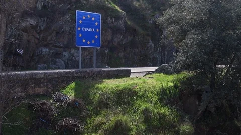 Border between Portugal and Spain Stock Footage 107101270