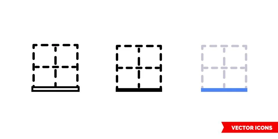 Border bottom icon of 3 types color, black and white, outline. Isolated vecto 스톡 일러스트