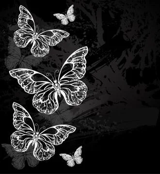 Border with chalk butterflies Illustrazione stock
