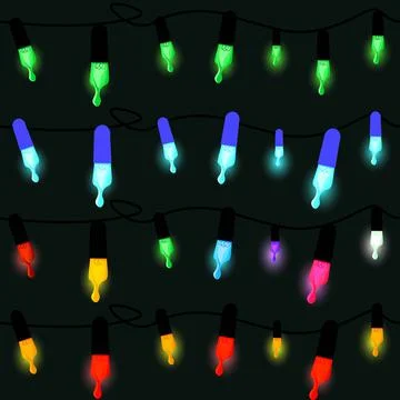 Border with christmas lights glowing in different colors, seamless pattern Stock Illustration
