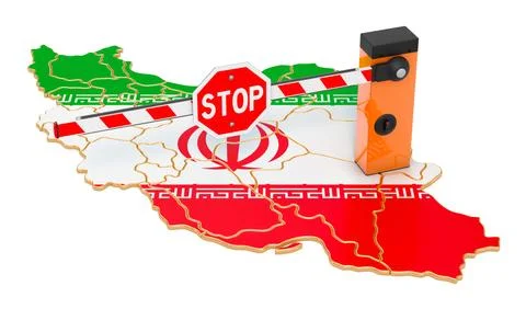 Border close in Iran. Customs and border protection concept. 3D rendering Stock Illustration