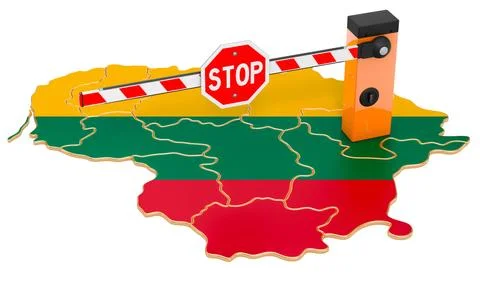 Border close in Lithuania. Customs and border protection concept. 3D renderin Stock Illustration