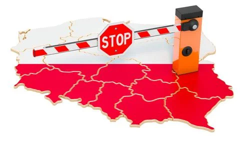 Border close in Poland. Customs and border protection concept. 3D rendering Stock Illustration
