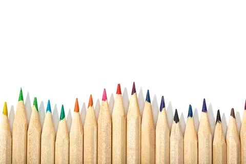 A border of colored pencils on a white background Stock Photos