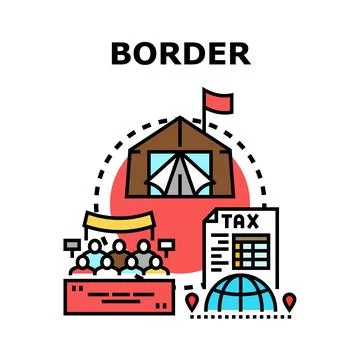 Border concept exploring immigration, refugees, and economic issues Stock Illustration