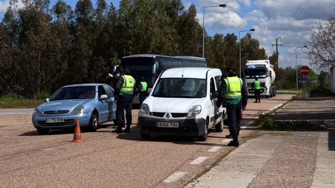Border control between Spain and Portugal becuase of the COVID19. Stock Footage 126574824