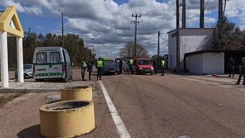 Border control between Spain and Portugal becuase of the COVID19. Stock Footage 126574843