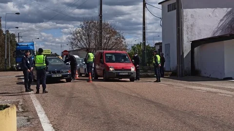 Border control between Spain and Portugal becuase of the COVID19. Stock Footage 126574866