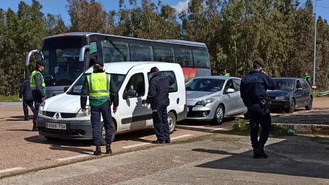 Border control between Spain and Portugal becuase of the COVID19. Stock Footage 126574900