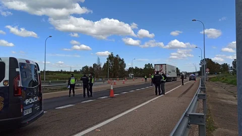 Border control between Spain and Portugal becuase of the COVID19. Stock Footage 126574941