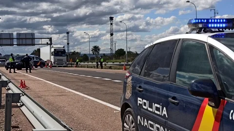Border control between Spain and Portugal becuase of the COVID19. Stock Footage 126575006