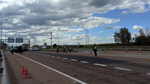 Border control between Spain and Portugal becuase of the COVID19. Stock Footage 126575027