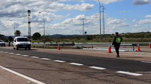 Border control between Spain and Portugal becuase of the COVID19. Stock Footage 126575125