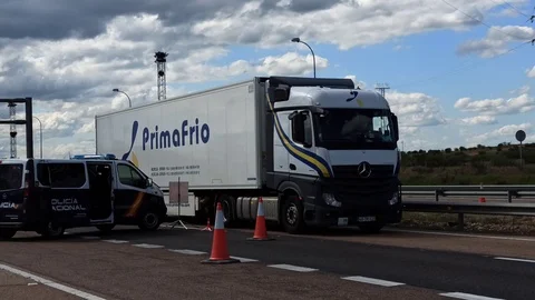 Border control between Spain and Portugal becuase of the COVID19. Stock Footage 126575195