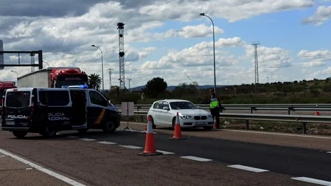 Border control between Spain and Portugal becuase of the COVID19. Stock Footage 126575275