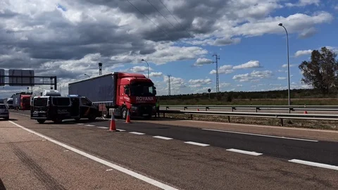Border control between Spain and Portugal becuase of the COVID19. Stock Footage 126575348