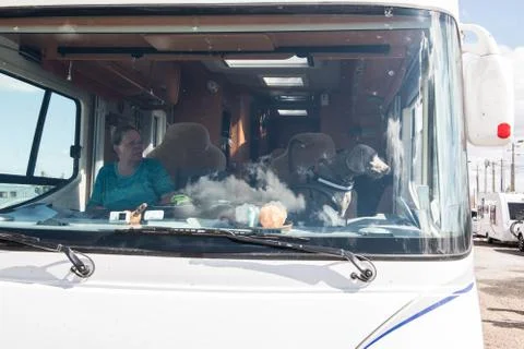 Border control between Spain and Portugal becuase of the COVID19. Stock Photos